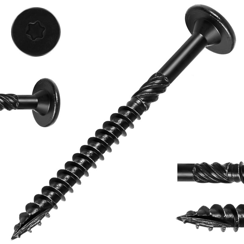 FMhotu 4-1/2 Inch Heavy-Duty Outdoor Deck Screws, 100Pcs Star Drive Decking Wood Screws, Rust Resistant Timber Screws for Timber/Log/Landscaping Wood (#14 x 4-1/2"" Black - Image 1